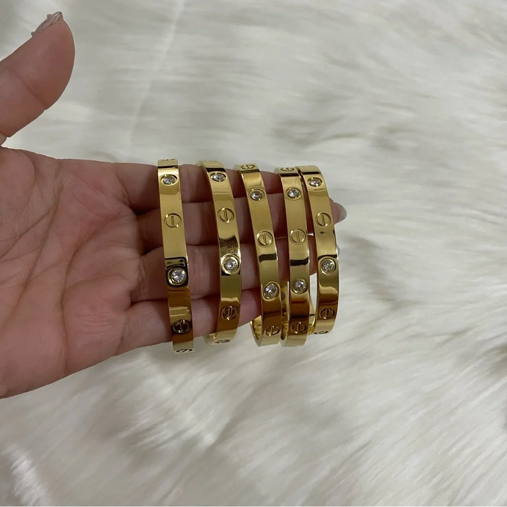 Generic Stainless Steel Screw Cuff Bangle Bracelet 4 Stones and Screwdriver